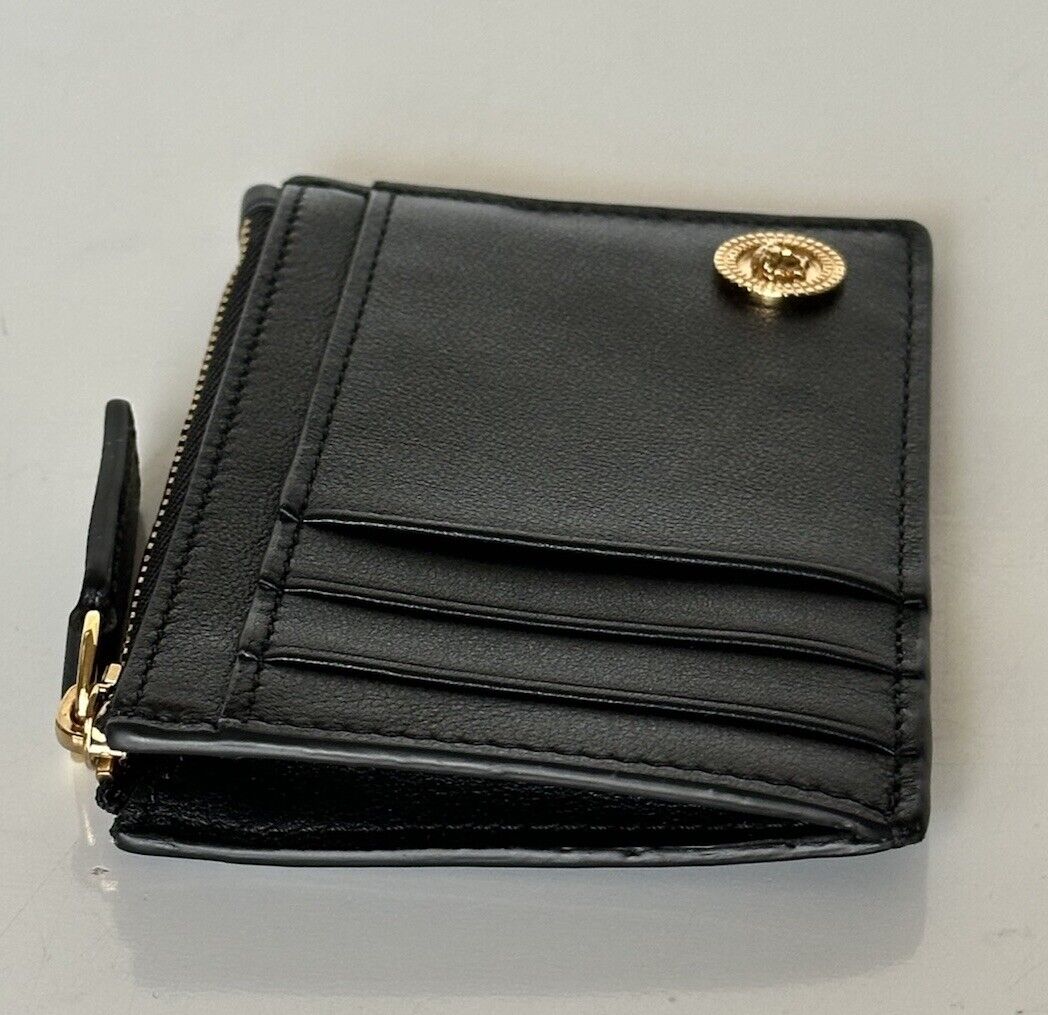 Versace Medusa Head Black Calf Leather Zipper Card Wallet 1006197 Italy NWT $375