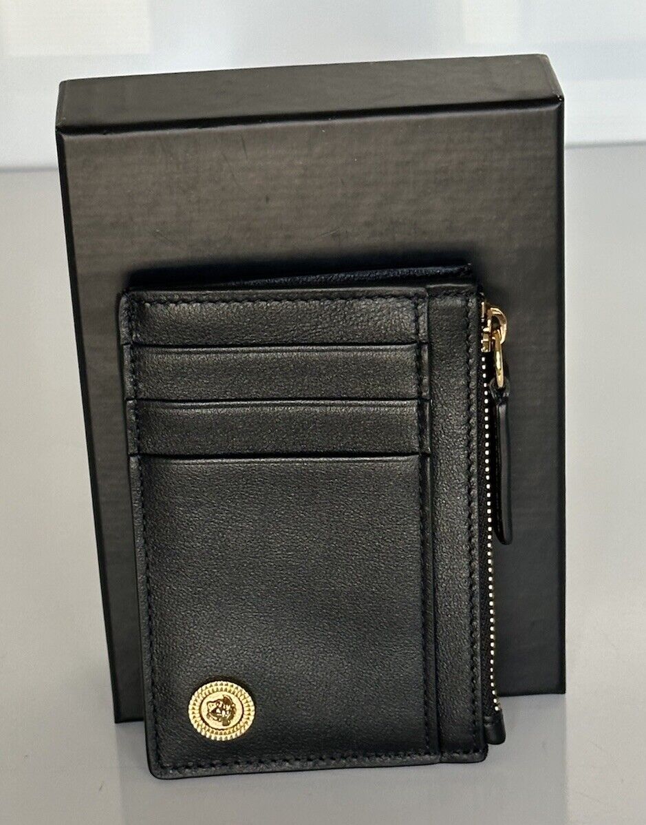 Versace Medusa Head Black Calf Leather Zipper Card Wallet 1006197 Italy NWT $375