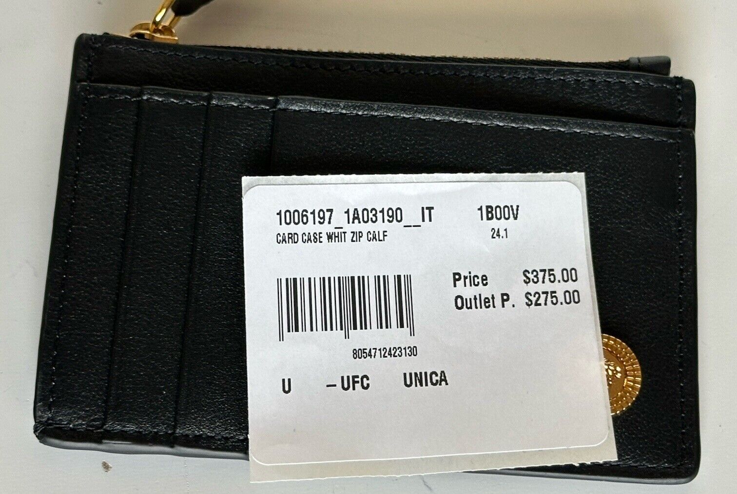 Versace Medusa Head Black Calf Leather Zipper Card Wallet 1006197 Italy NWT $375