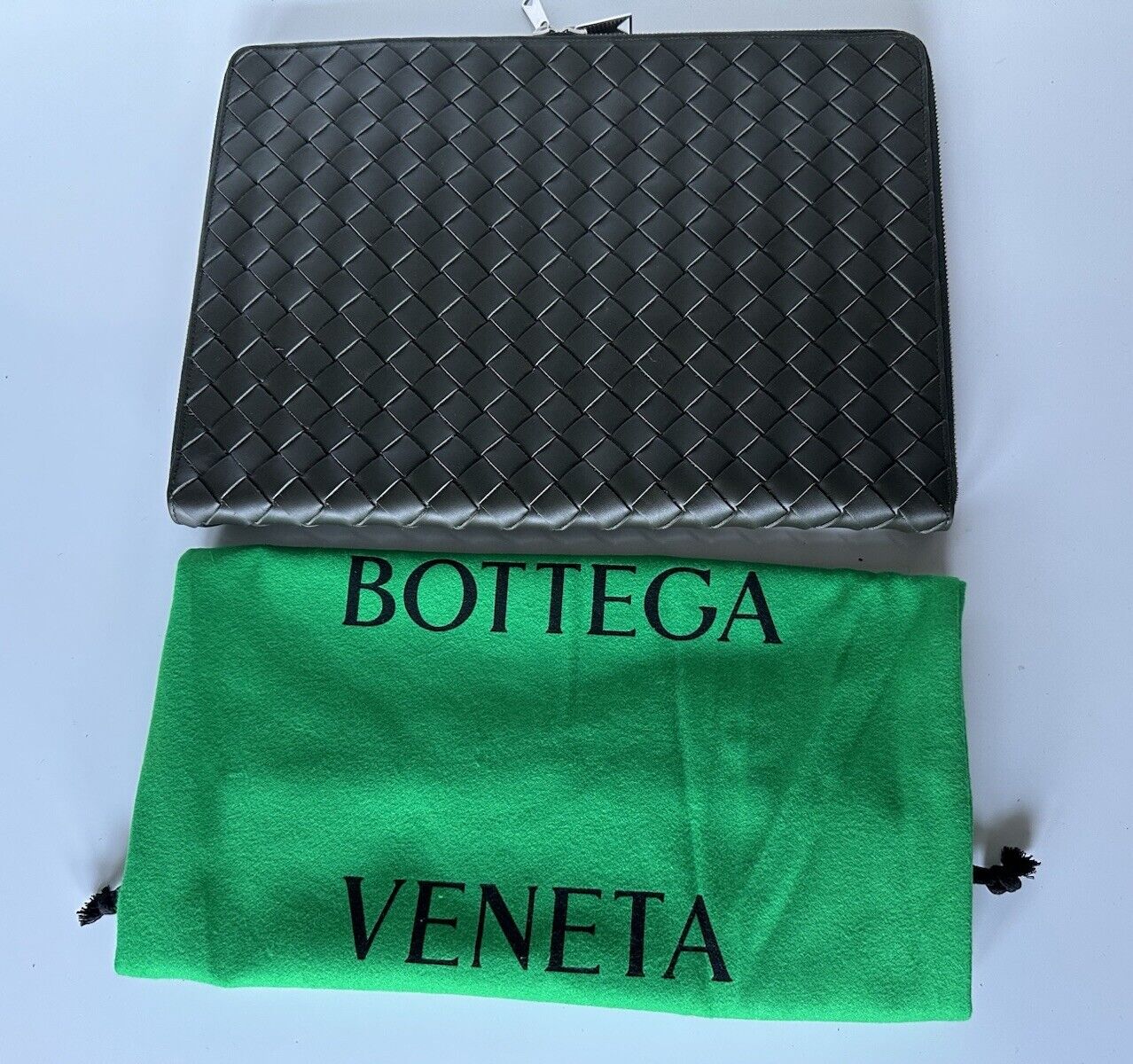 Bottega Veneta Intrecciato Calf Leather Document Case Silver 676591 NWT $1600