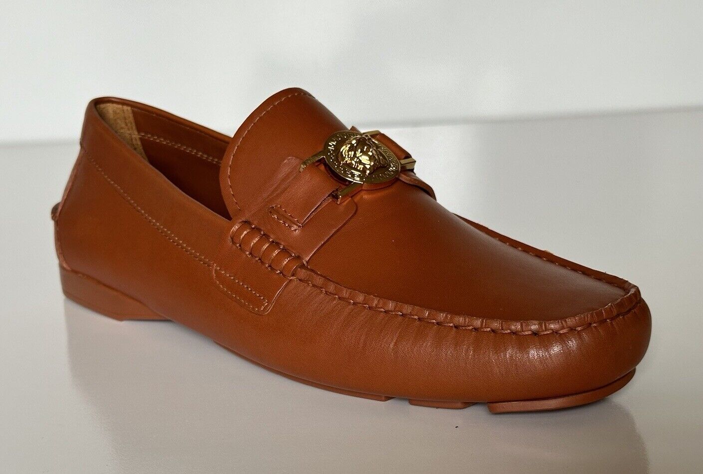 VERSACE Medusa Men's Brown Leather Driver Shoes 8.5 US (41.5) DSU6014S NIB $850