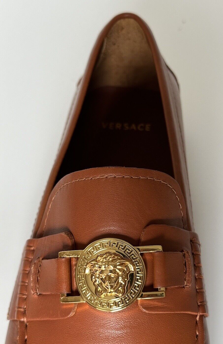 VERSACE Medusa Men's Brown Leather Driver Shoes 8.5 US (41.5) DSU6014S NIB $850