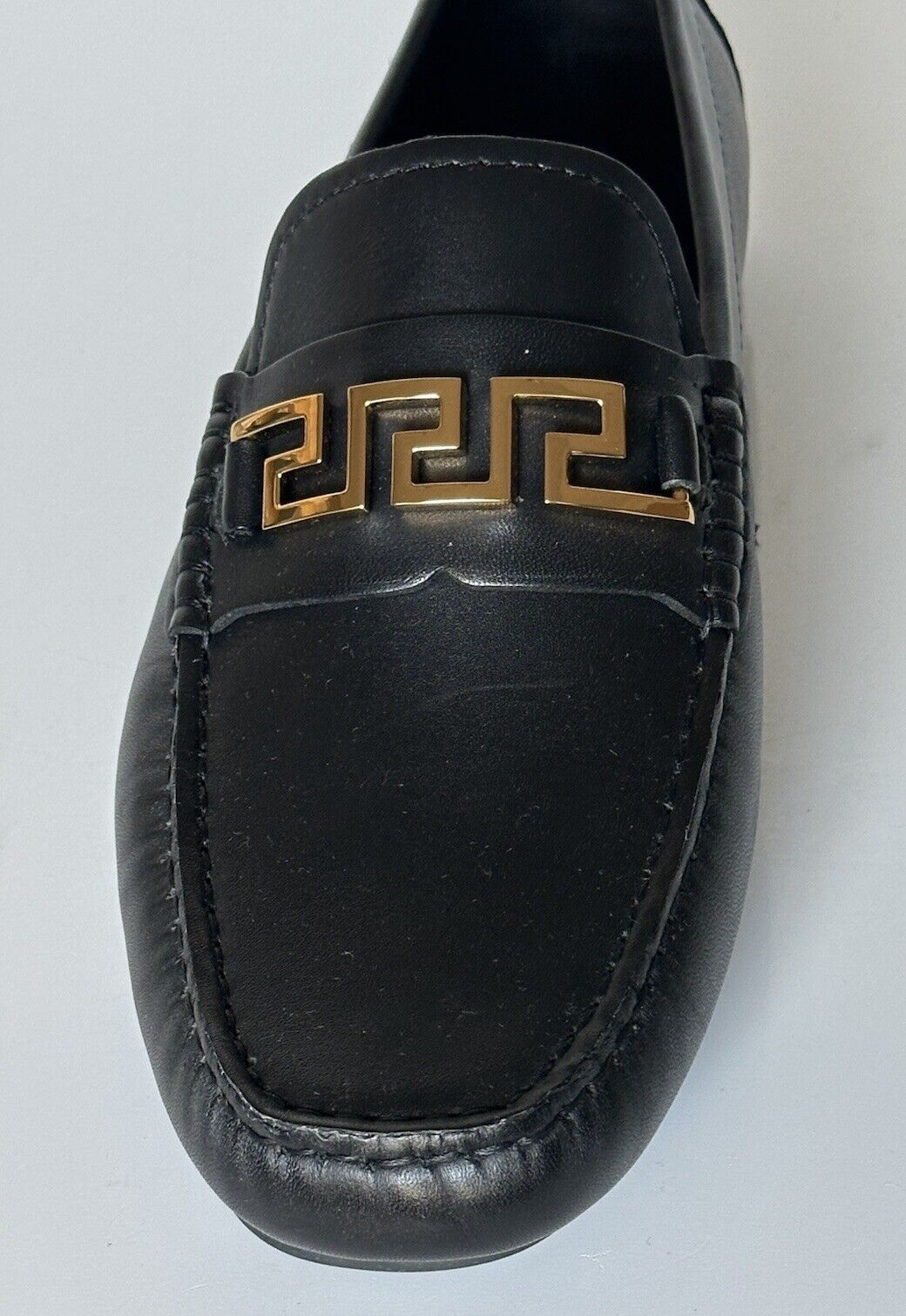 VERSACE Greek Key Men's Black Leather Driver Shoes 6 US (39 Eu) 1006271 NIB $800