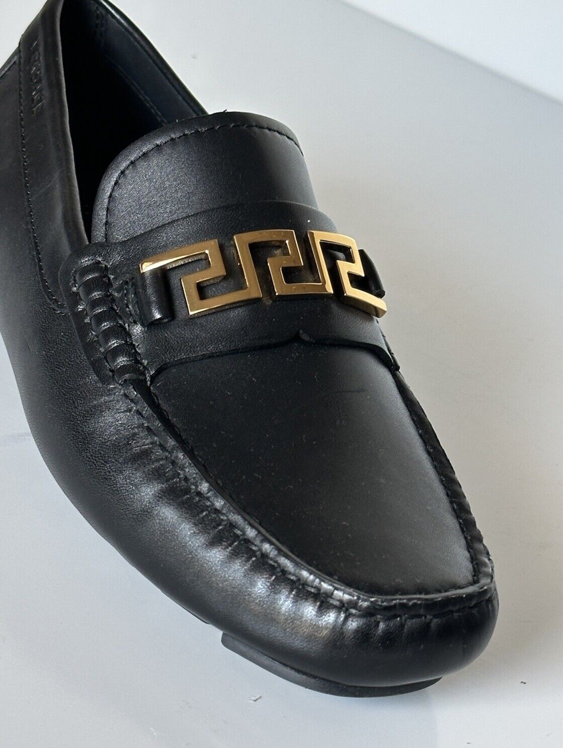 VERSACE Greek Key Men's Black Leather Driver Shoes 6 US (39 Eu) 1006271 NIB $800