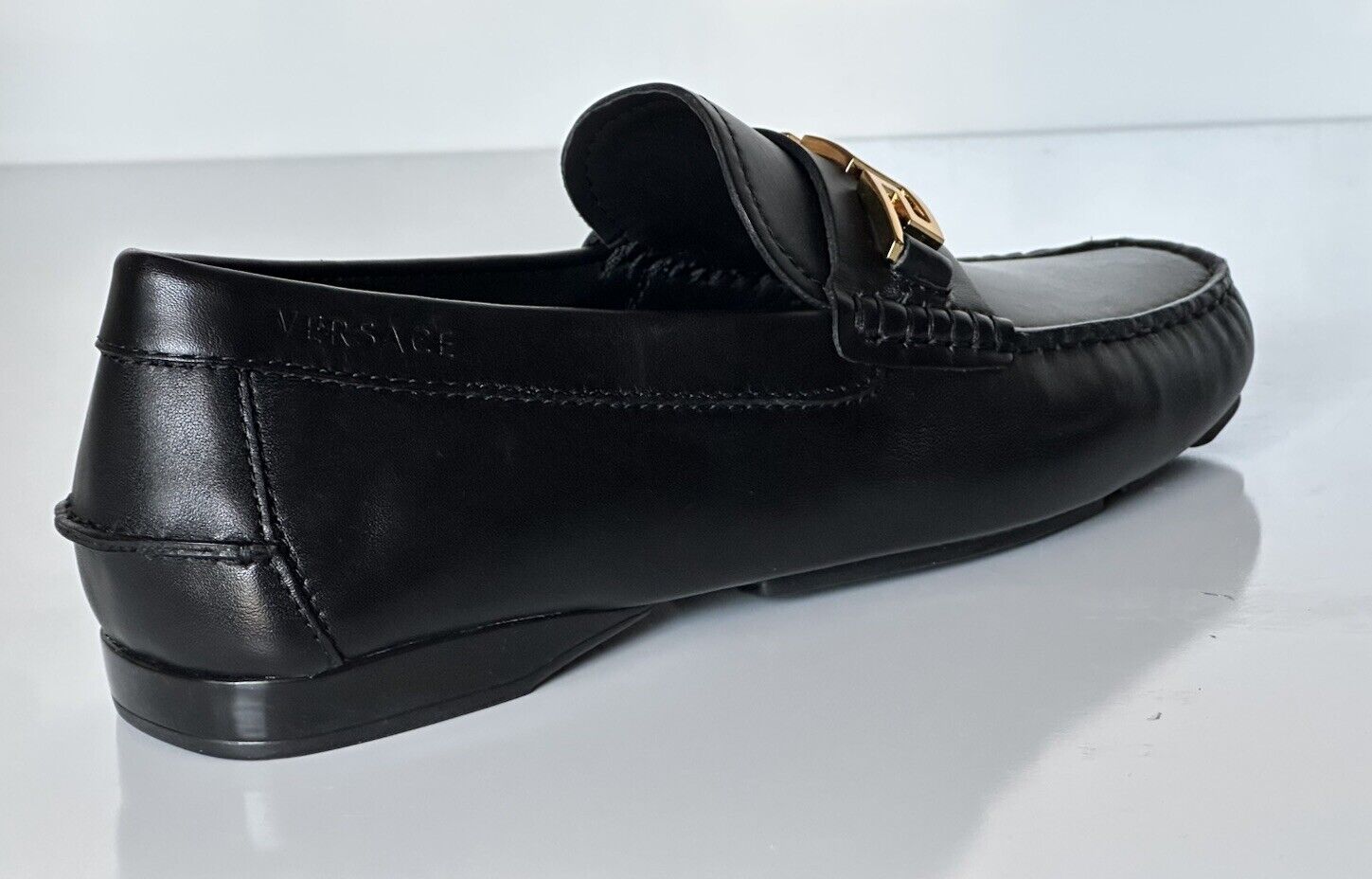 VERSACE Greek Key Men's Black Leather Driver Shoes 6 US (39 Eu) 1006271 NIB $800