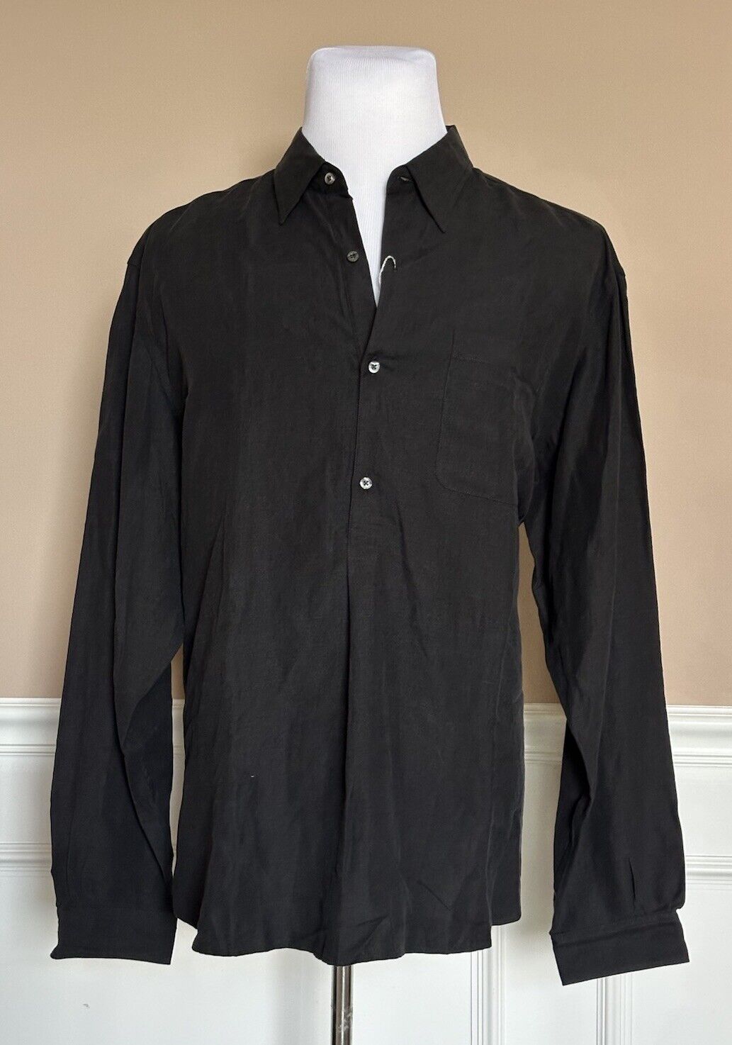 Ralph Lauren Purple Label Mens Long Sleeve Silk/Linen Black Shirt XL IT NWT $495