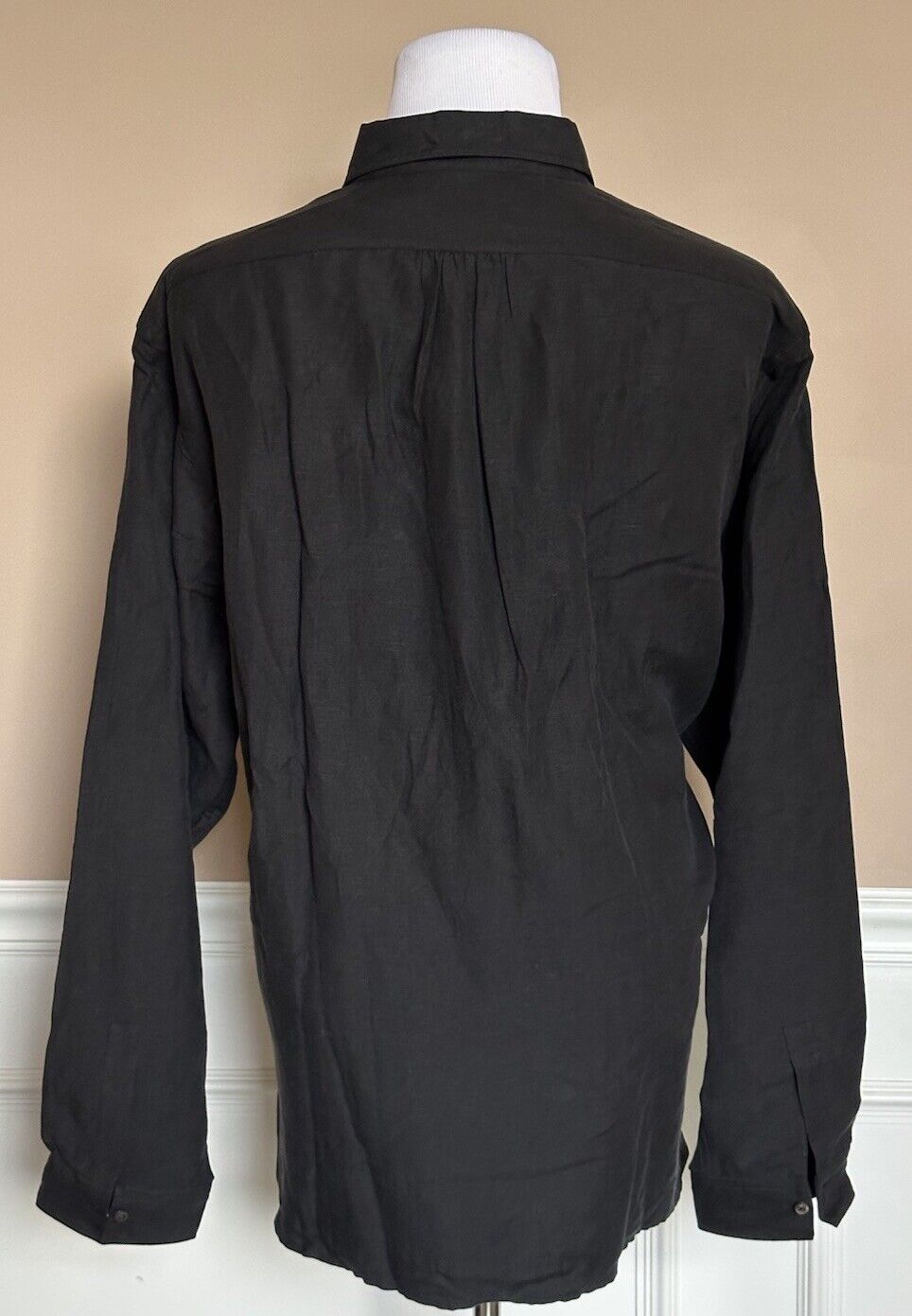 Ralph Lauren Purple Label Mens Long Sleeve Silk/Linen Black Shirt XL IT NWT $495