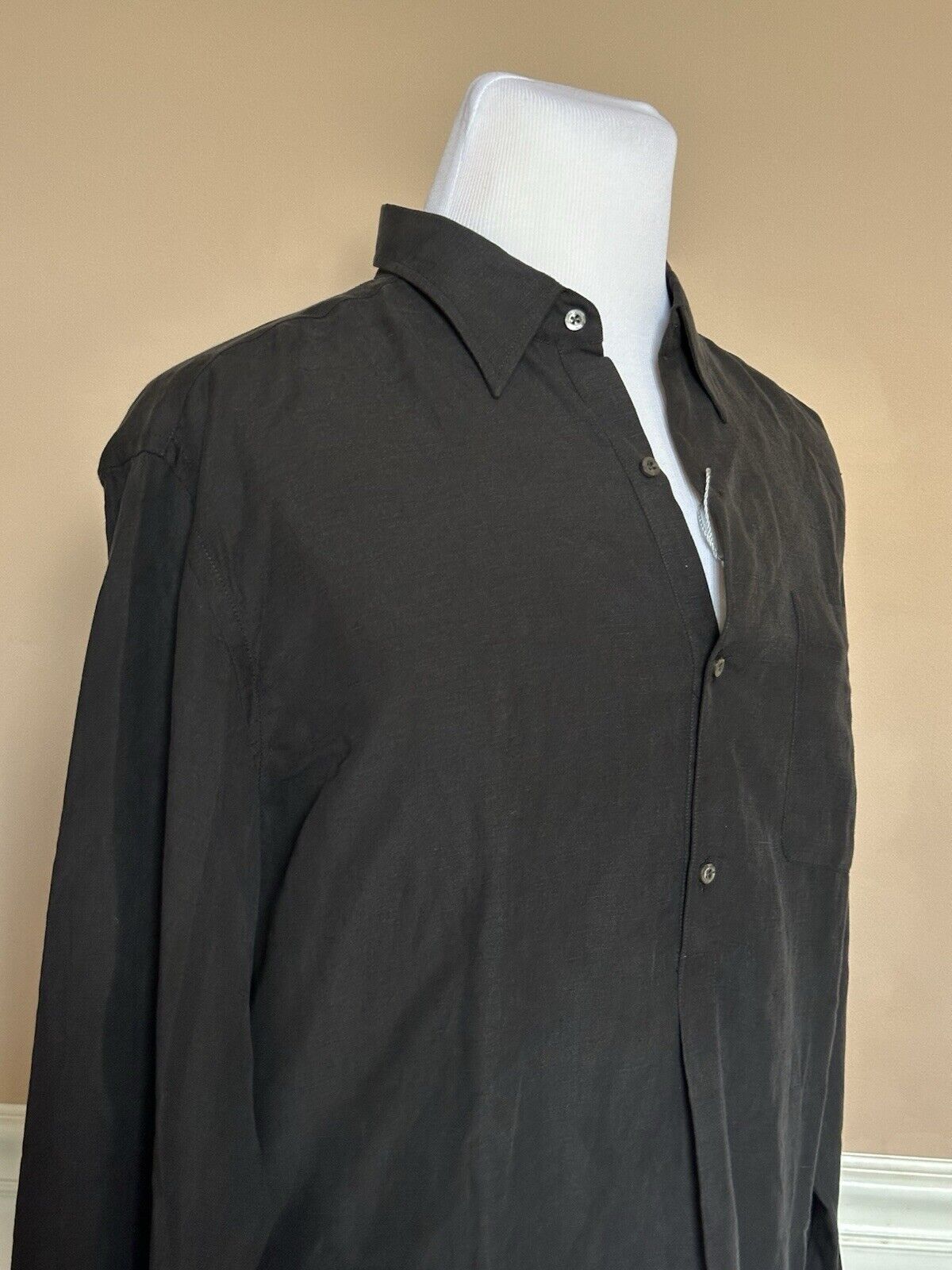 Ralph Lauren Purple Label Mens Long Sleeve Silk/Linen Black Shirt XL IT NWT $495