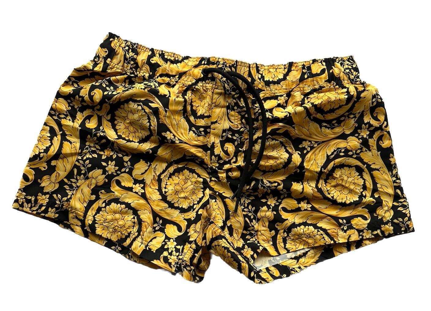 Versace Gold Print Logo Women’s Black Short Swim Shorts 4 US (38) ABD05032 NWT