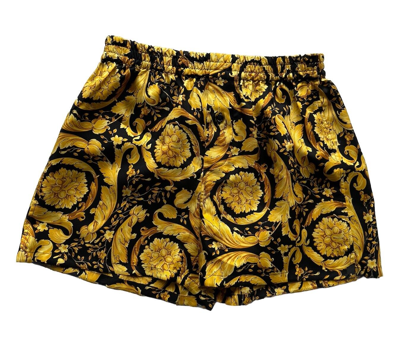 Versace Barocco Print Logo Women’s Silk Black/Gold Shorts 1 US AUD05063 NWT $625