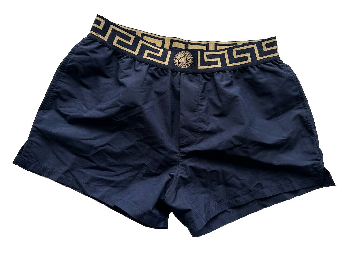 Versace Greek Key Logo Men's Blue Swim Shorts Size 4 (30”) ABU01022 NWT $325