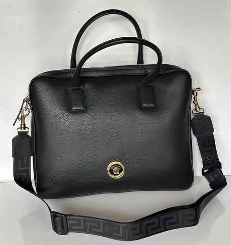 Versace Grainy Calf Leather Black Briefcase Bag Italy 1013360 NWT $1400