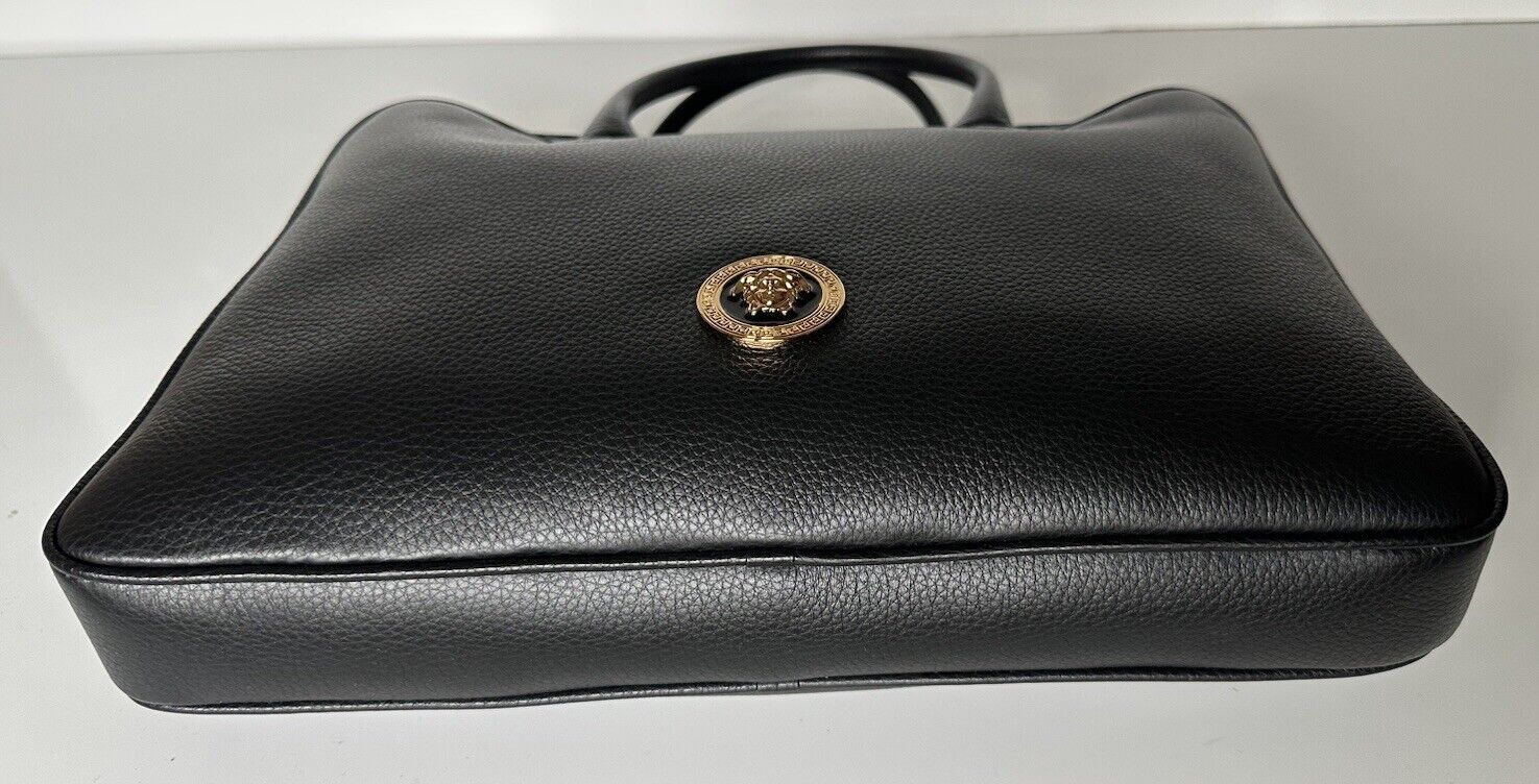 Versace Grainy Calf Leather Black Briefcase Bag Italy 1013360 NWT $1400