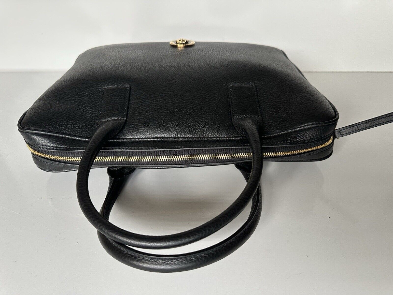 Versace Grainy Calf Leather Black Briefcase Bag Italy 1013360 NWT $1400