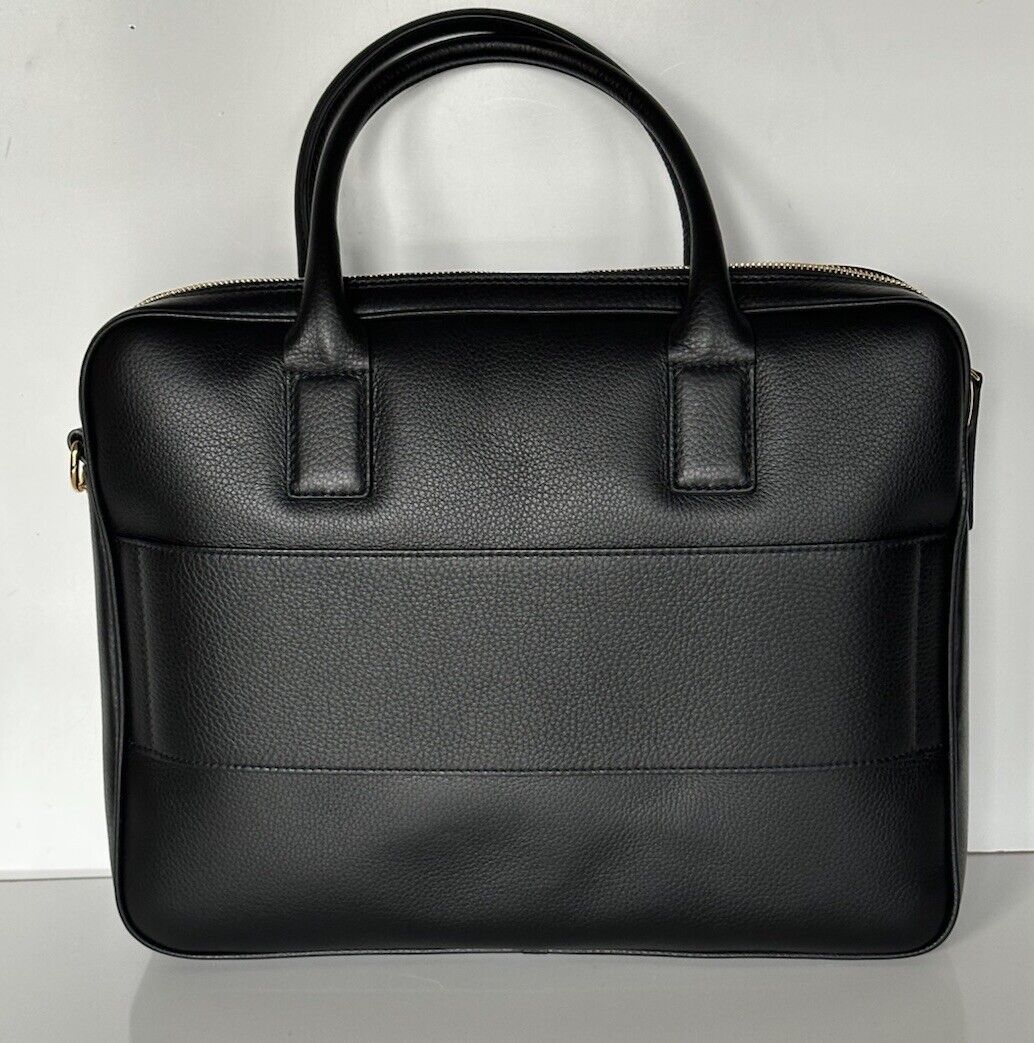 Versace Grainy Calf Leather Black Briefcase Bag Italy 1013360 NWT $1400