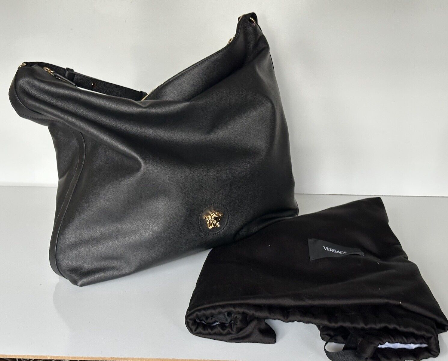 Versace Medusa Leather Black Hobo Bag 1014247 Italy NWT $1600