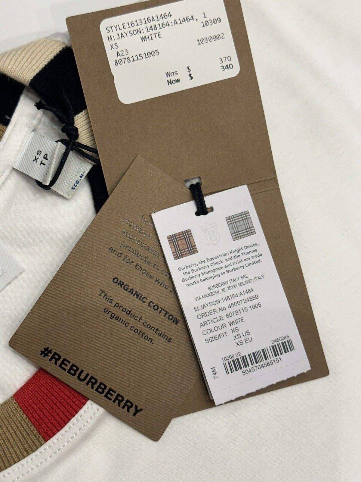 Burberry Jayson White Cotton T-shirt XS (Oversized) 8078115 NWT $370