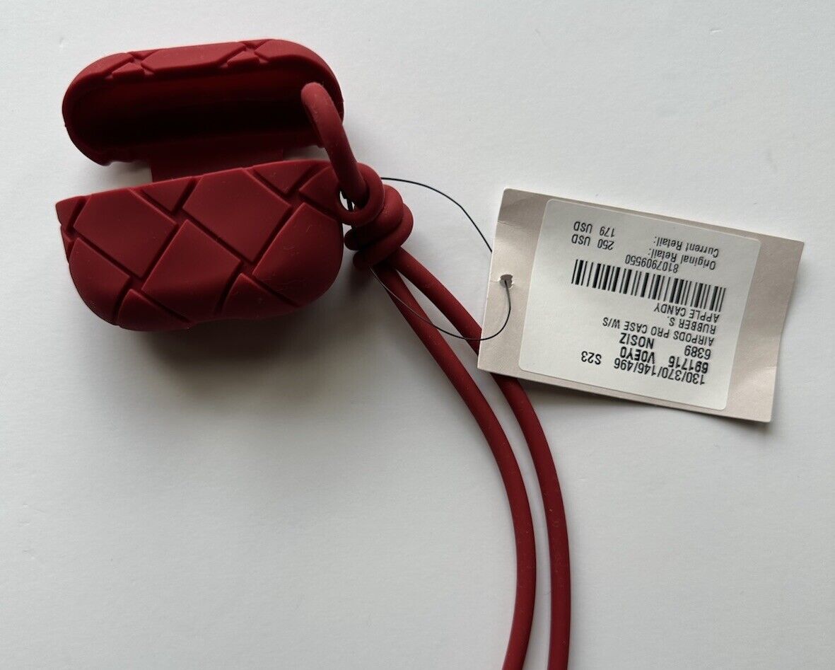 Bottega Veneta Intrecciato AirPod Pro Rubber Case/Strap Dark Red 691715 NWT $250