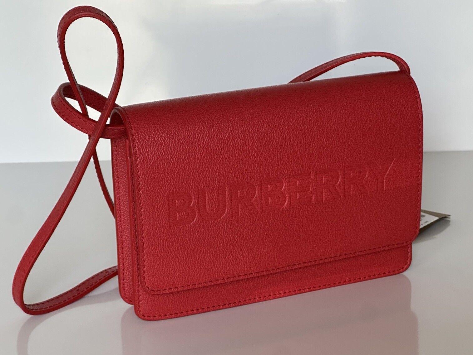 Burberry Hampshire Embossed Leather Cross Body Bag Red 80613601 Italy NWT $1090