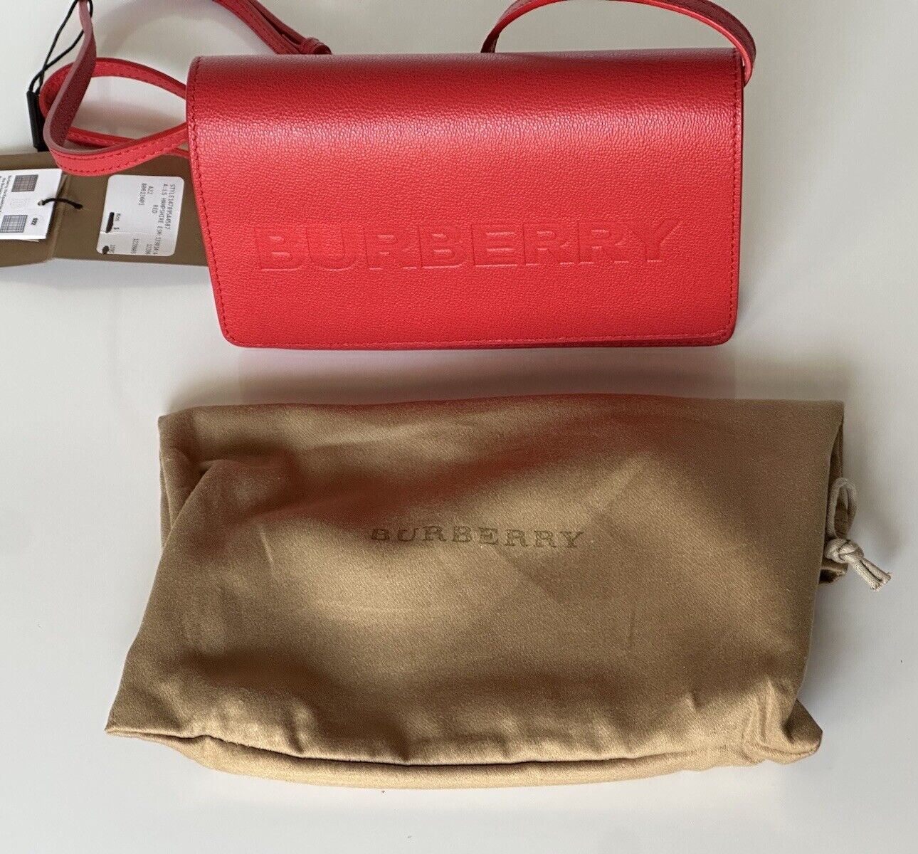 Burberry Hampshire Embossed Leather Cross Body Bag Red 80613601 Italy NWT $1090