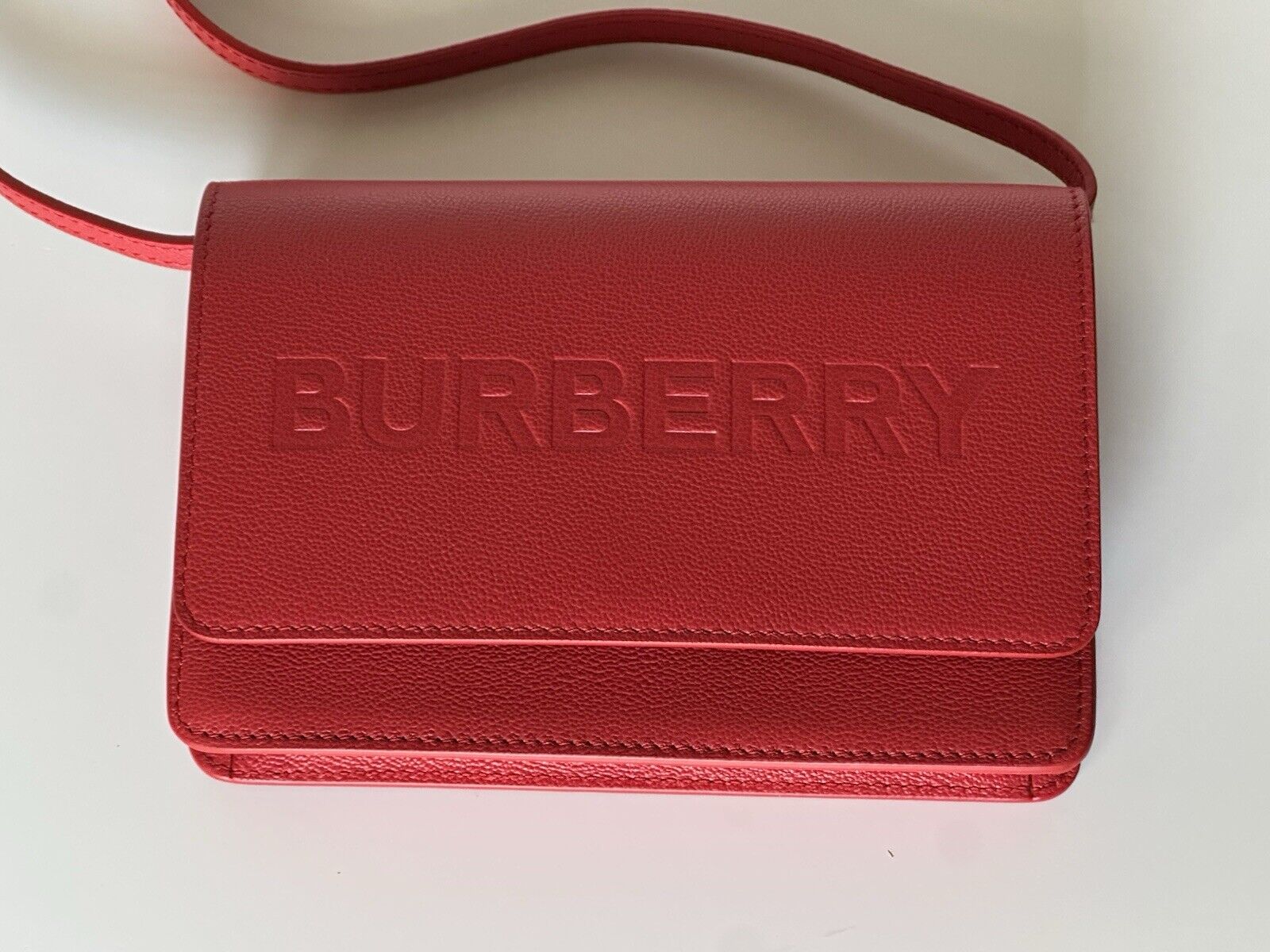 Burberry Hampshire Embossed Leather Cross Body Bag Red 80613601 Italy NWT $1090