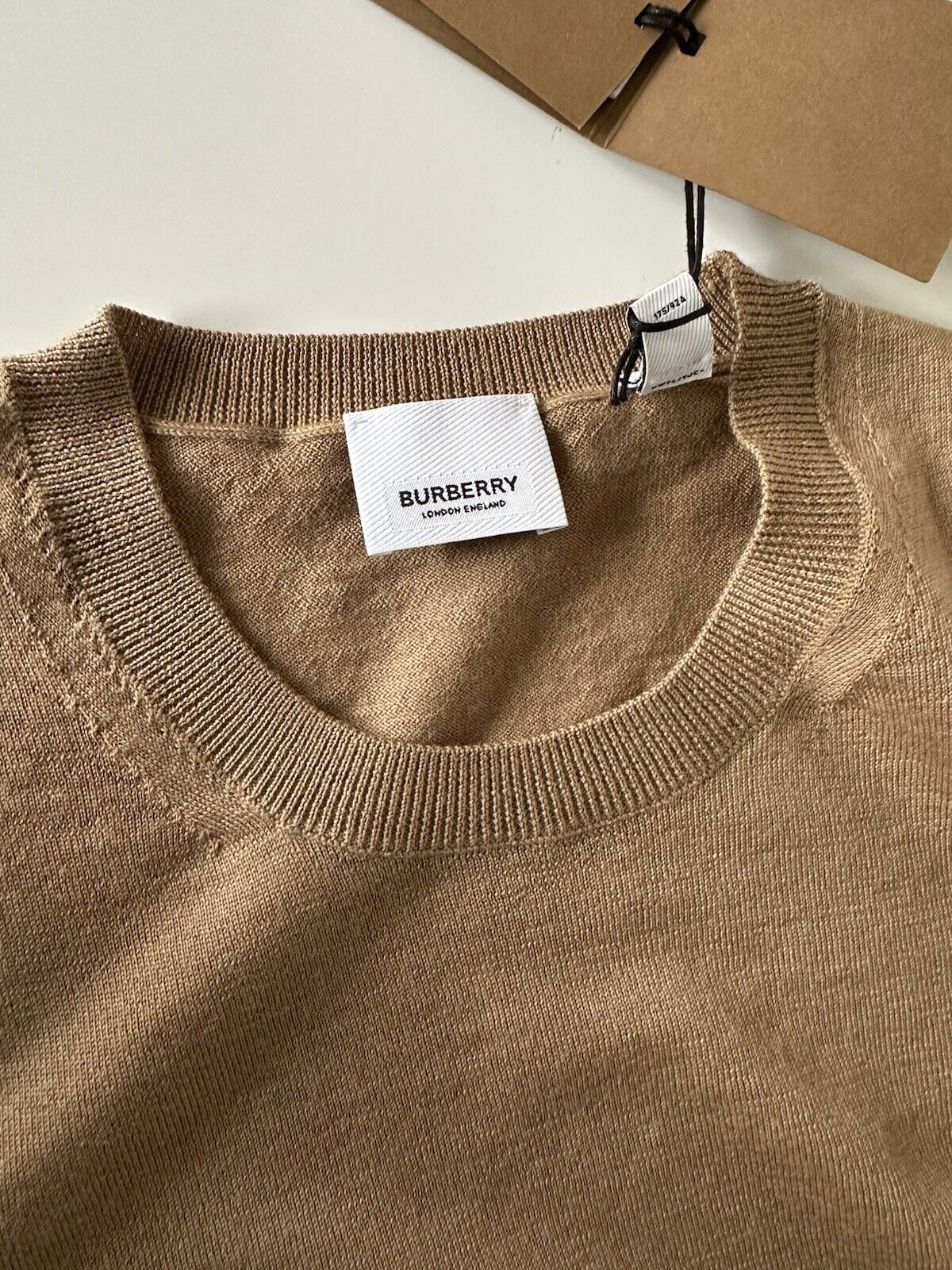 Burberry Bempton Wool Camel Elbow Patch Sweater Medium 8091035 NWT $830