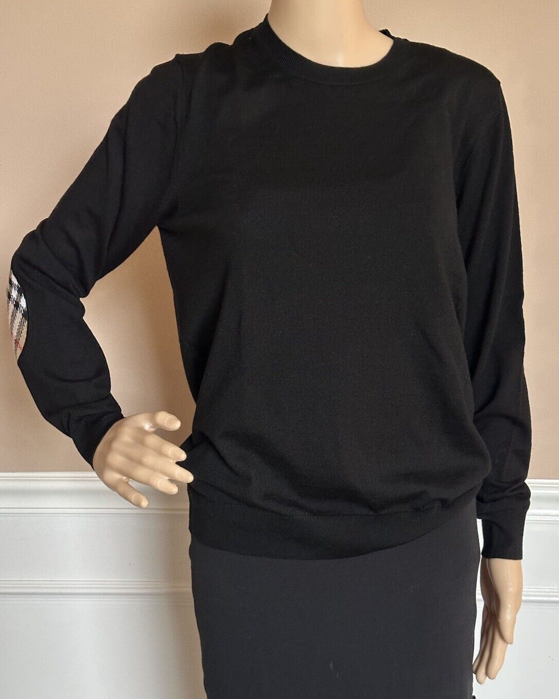 Burberry Bempton Wool Black Elbow Patch Sweater Medium 8091034 NWT $830