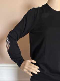Burberry Bempton Wool Black Elbow Patch Sweater Small 8075008 NWT $830