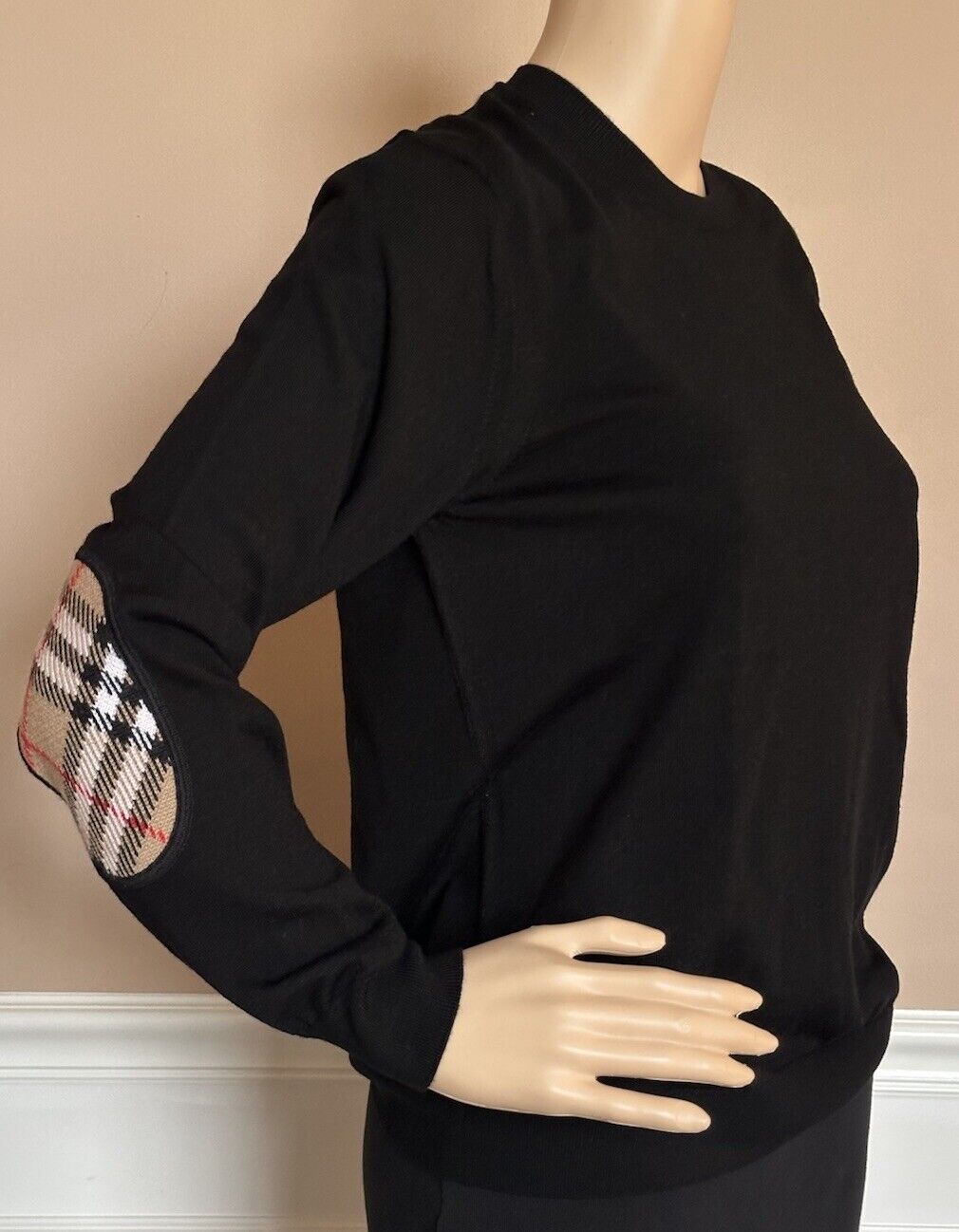 Burberry Bempton Wool Black Elbow Patch Sweater Small 8091034 NWT $830