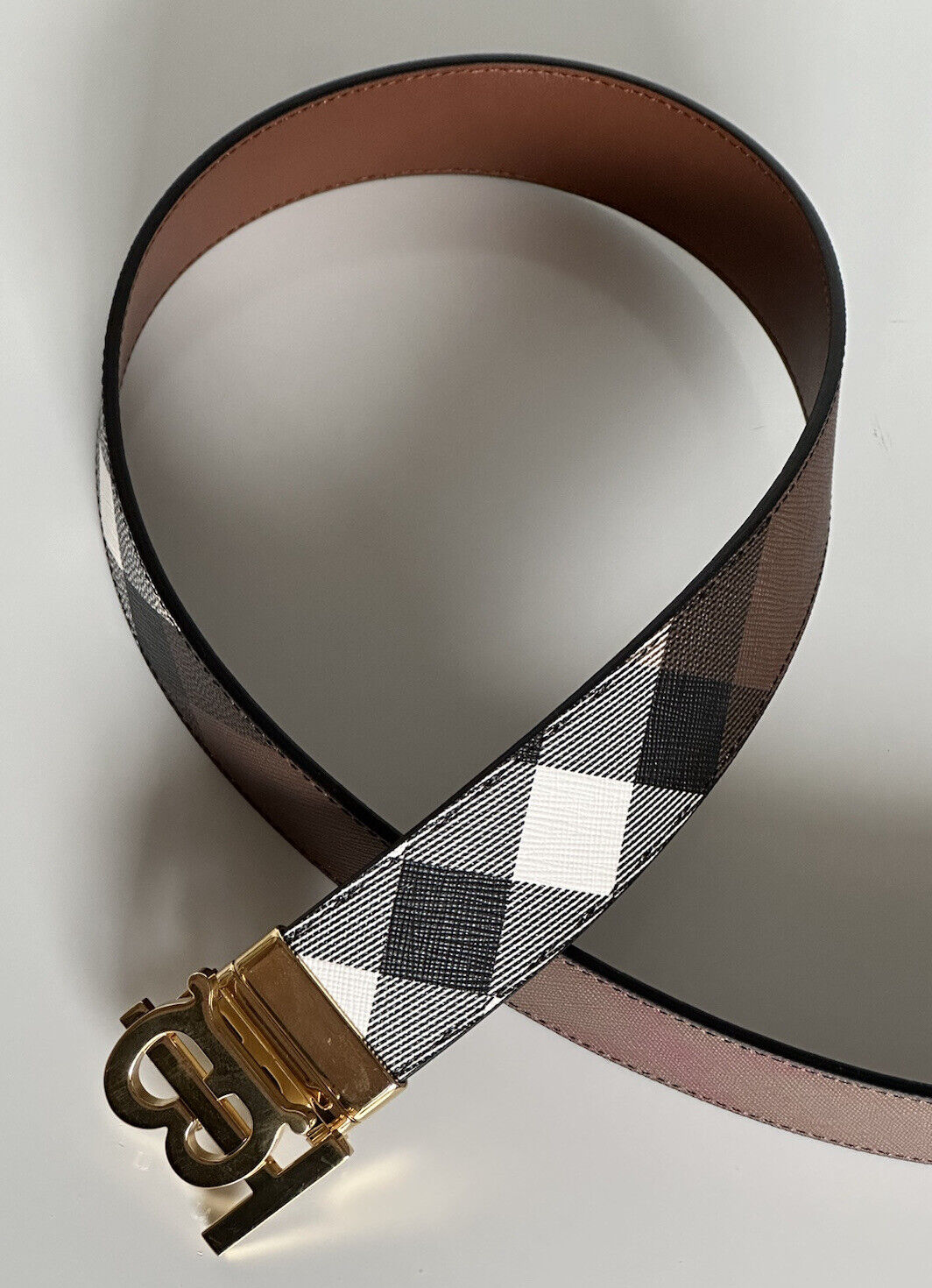 Burberry TB Leather Dark Birch Reversible Belt 36/90 8058348 Italy NWT $550