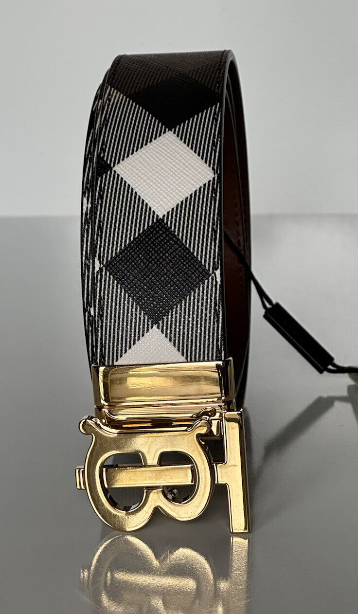 Burberry TB Leather Dark Birch Reversible Belt 36/90 8058348 Italy NWT $550