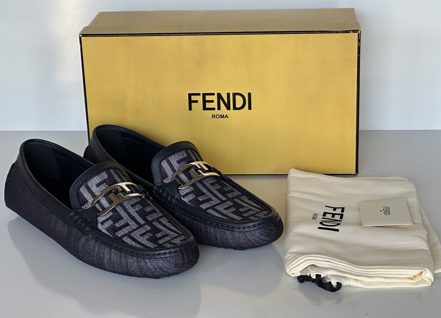 Fendi O’lock Men’s Denim Blue Driver Shoes 11 US (10 Fendi) 7D1588 IT NIB $770