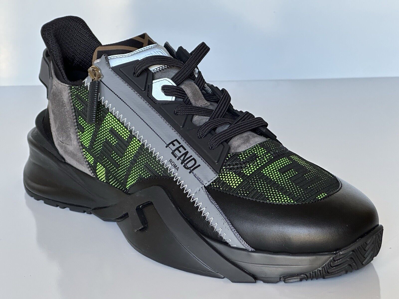 Fendi Flow Men's Black/Green Sneakers 11 US (Fendi 10) 7E1392 Italy NIB $995