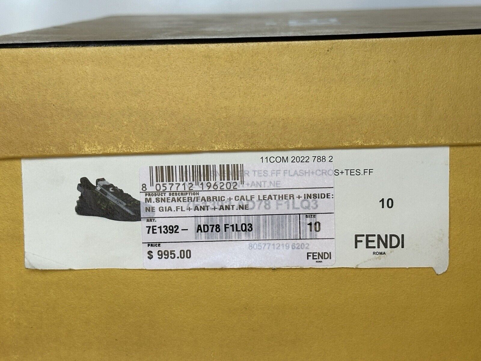 Fendi Flow Men's Black/Green Sneakers 11 US (Fendi 10) 7E1392 Italy NIB $995