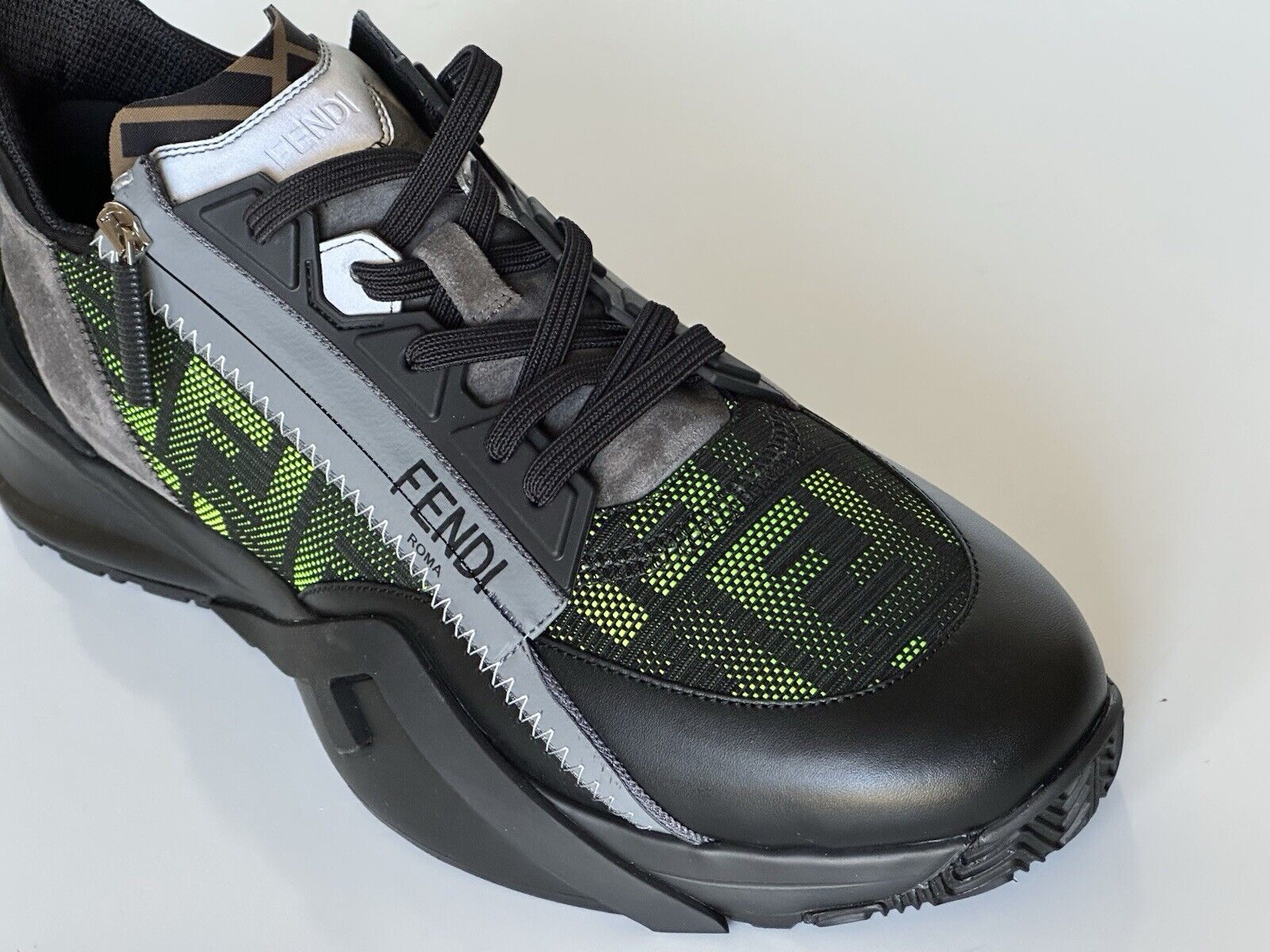 Fendi Flow Men's Black/Green Sneakers 11 US (Fendi 10) 7E1392 Italy NIB $995