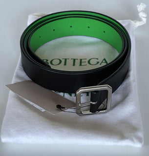 Bottega Veneta Reversible Leather Black/Green Belt 44/110 Italy 690693 NWT $490