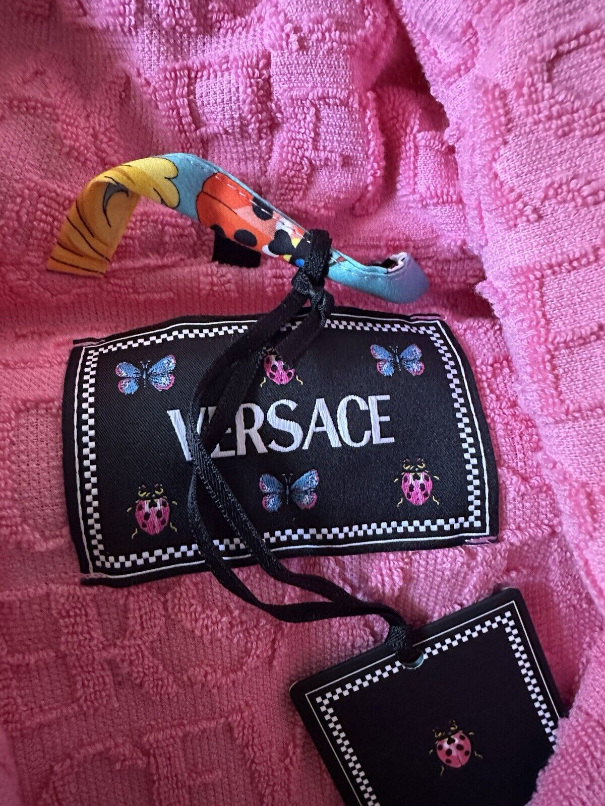 Versace Butterfly Short Cotton Terry Bath Robe Large 1011459 Italy NWT $1300