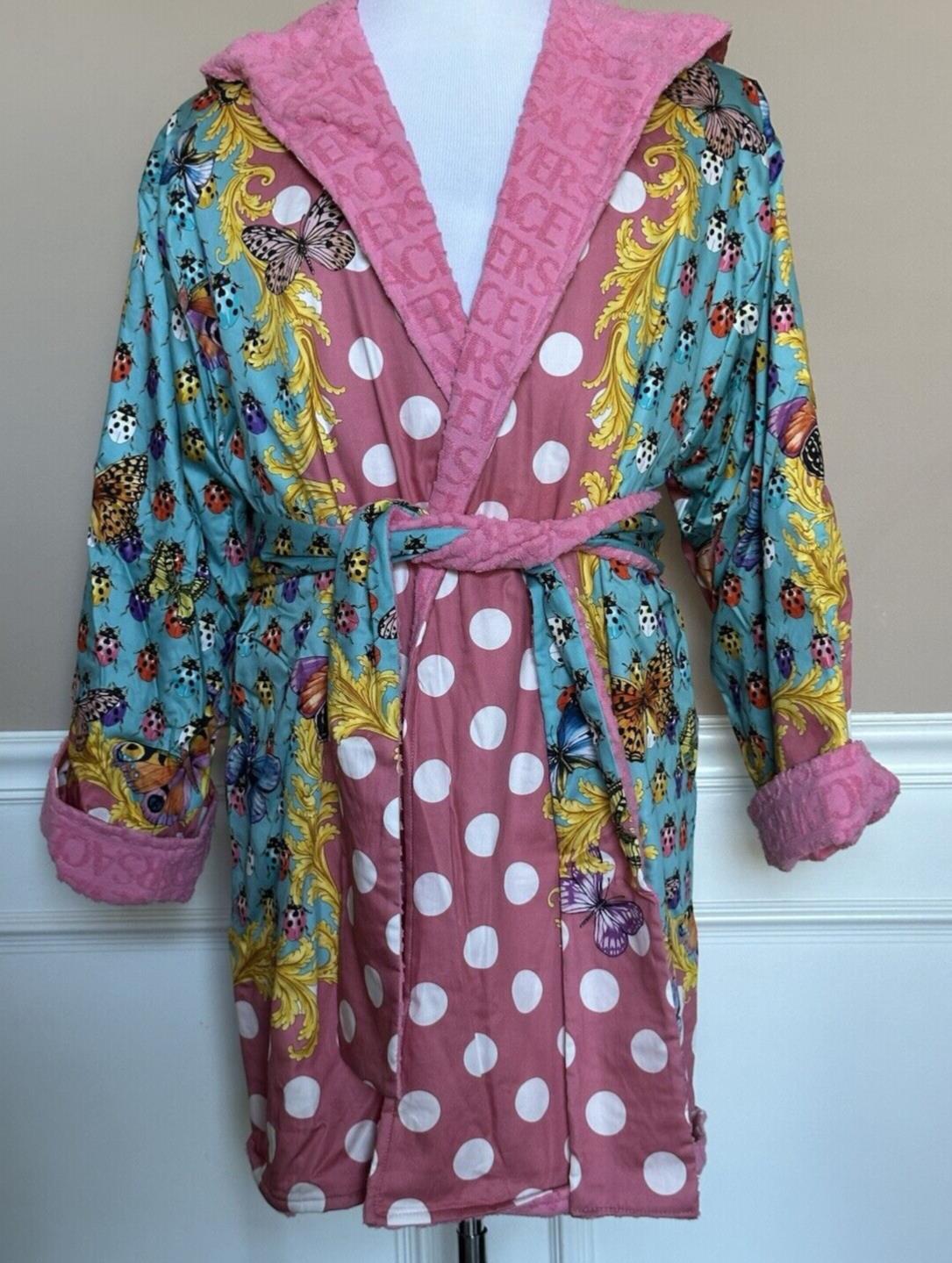 Versace Butterfly Short Cotton Terry Bath Robe Large 1011459 Italy NWT $1300