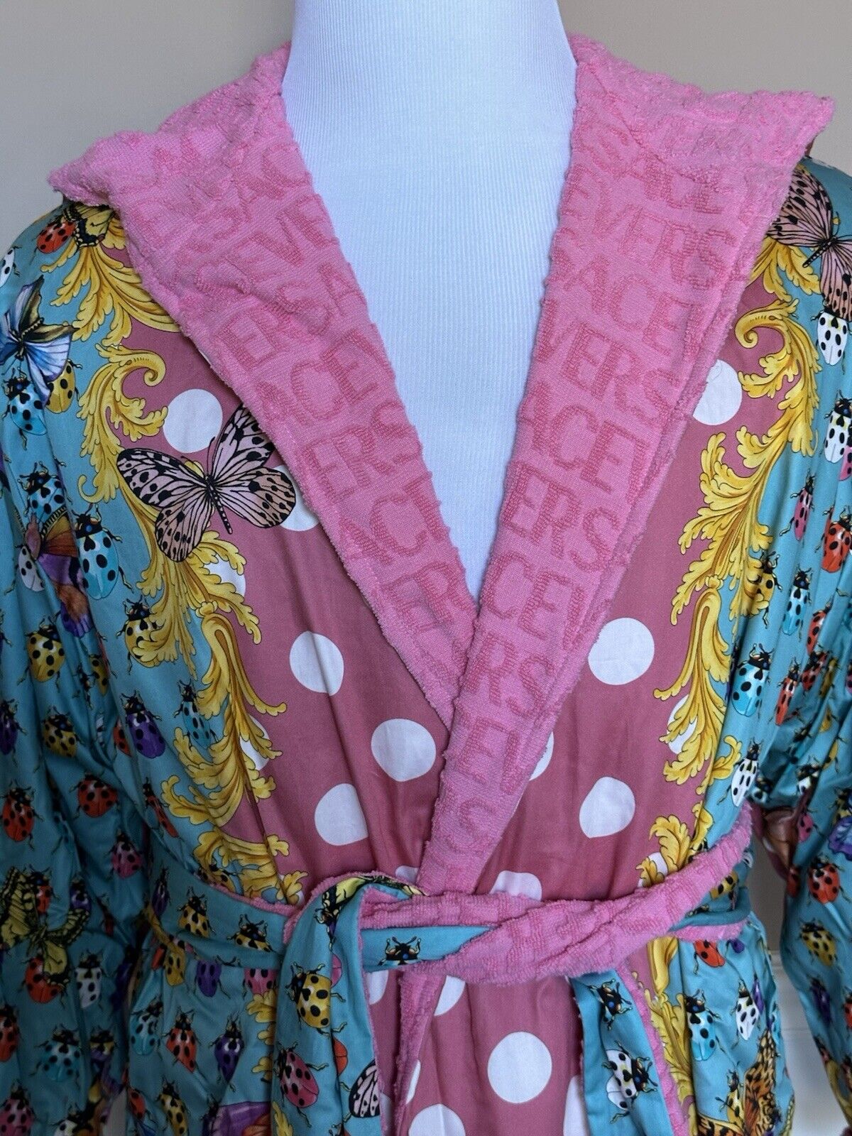 Versace Butterfly Short Cotton Terry Bath Robe Large 1011459 Italy NWT $1300