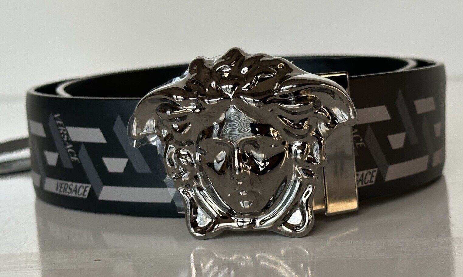 Versace Medusa Silver Buckle Leather Black/Grey Belt 70 (28) DCU6705 NWT $595