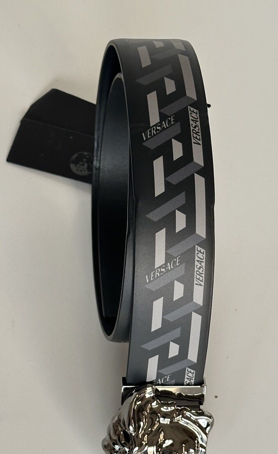 Versace Medusa Silver Buckle Leather Black/Grey Belt 70 (28) DCU6705 NWT $595