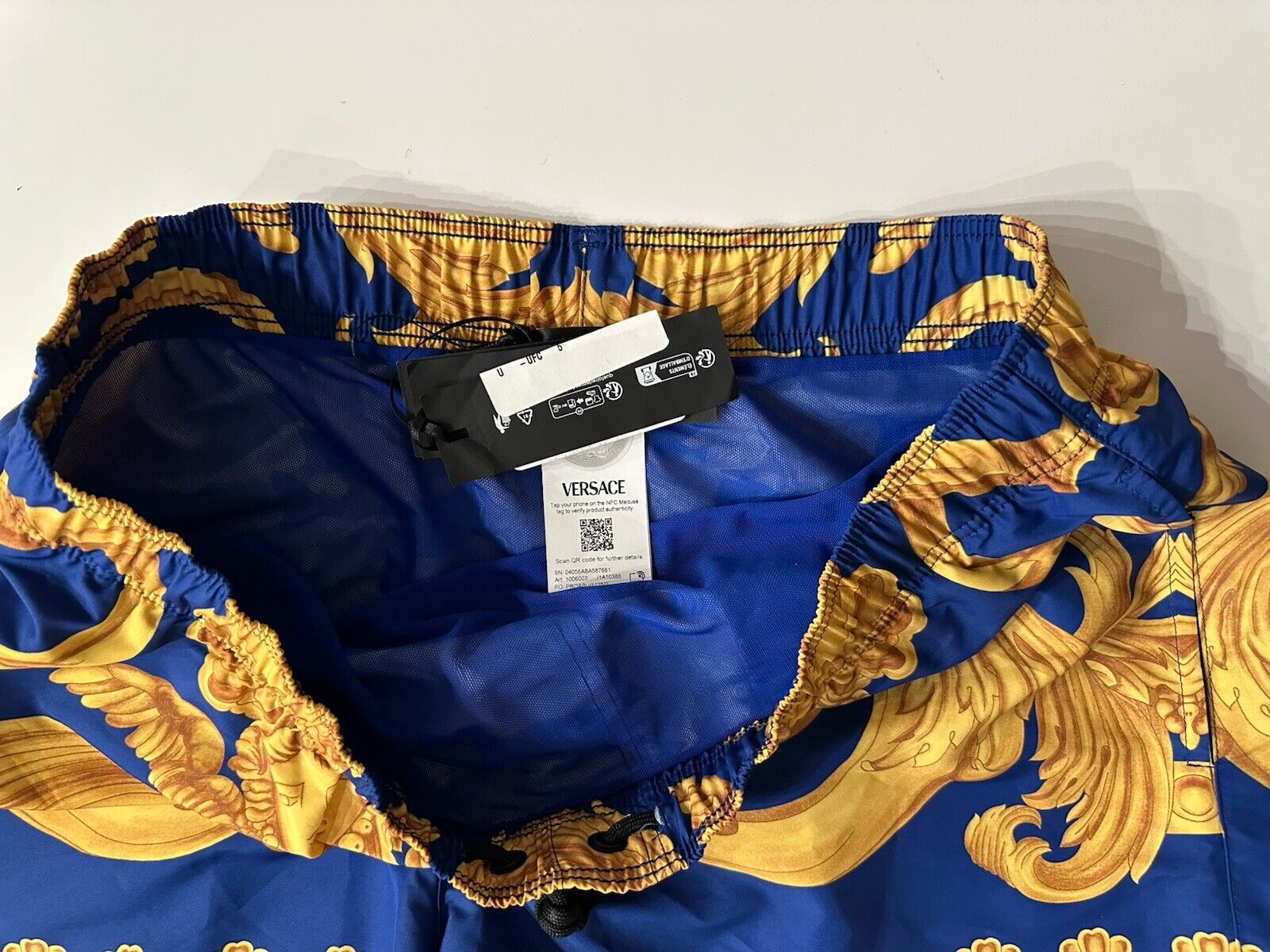 Versace Renaissance Men's Blue/Gold Swim Shorts 5 (33”) IT 1006003 NWT $600