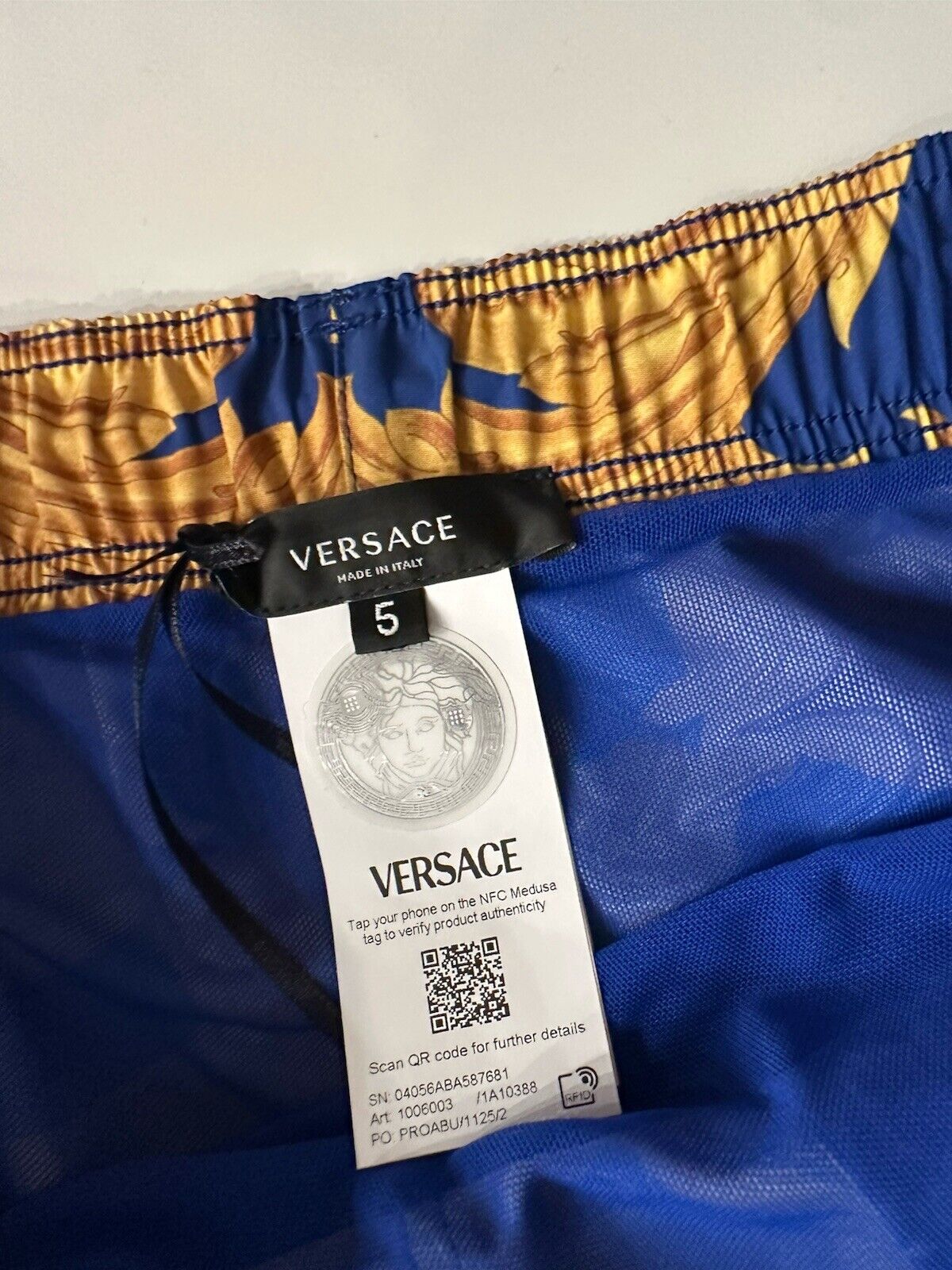 Versace Renaissance Men's Blue/Gold Swim Shorts 5 (33”) IT 1006003 NWT $600