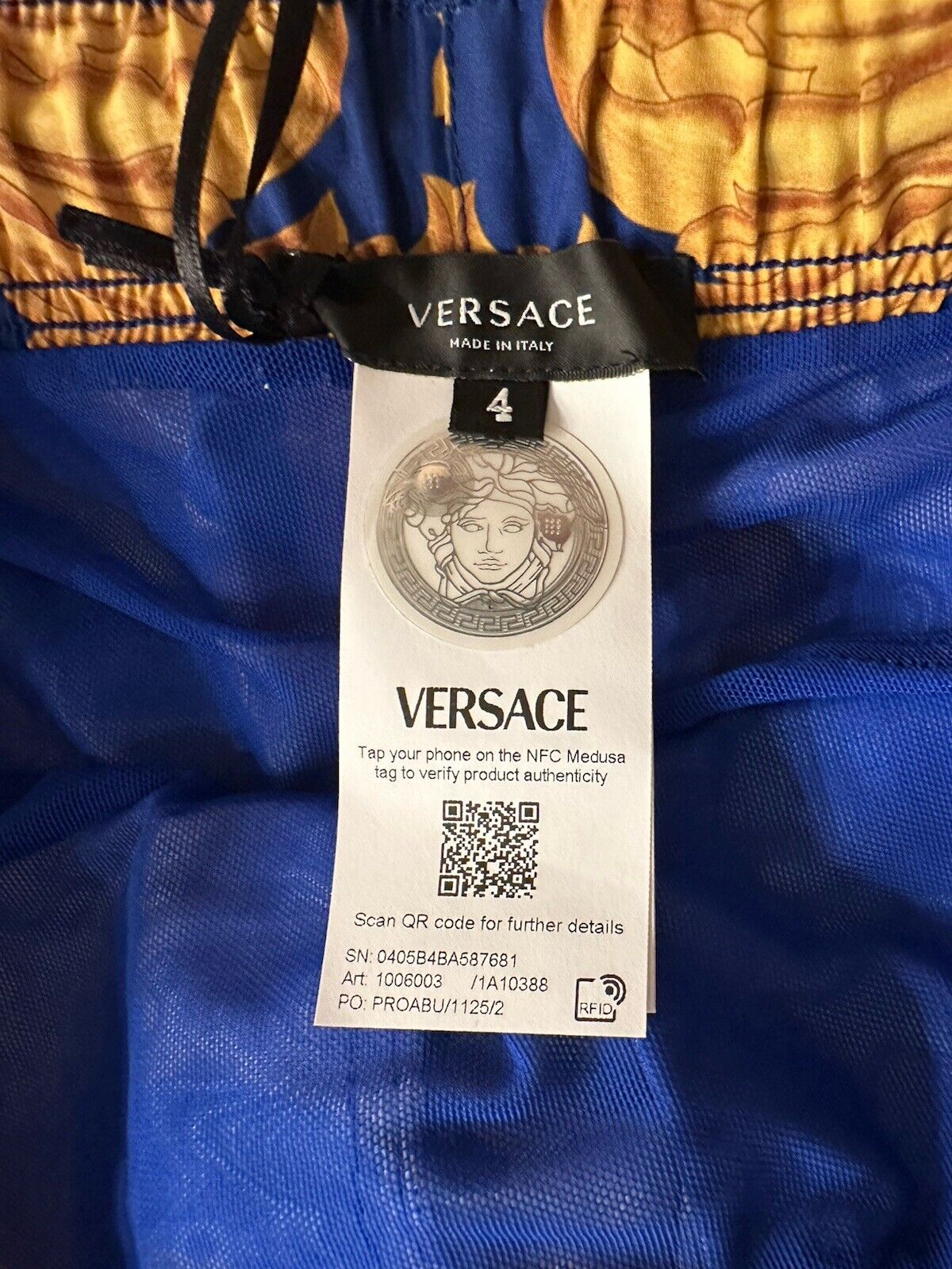 Versace Renaissance Men's Blue/Gold Swim Shorts 4 (32”) IT 1006003 NWT $600