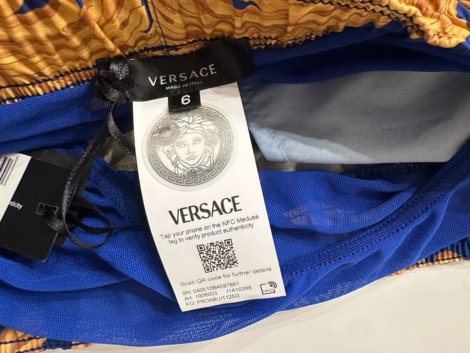 Versace Renaissance Men's Blue/Gold Swim Shorts 6 (34”) IT 1006003 NWT $600