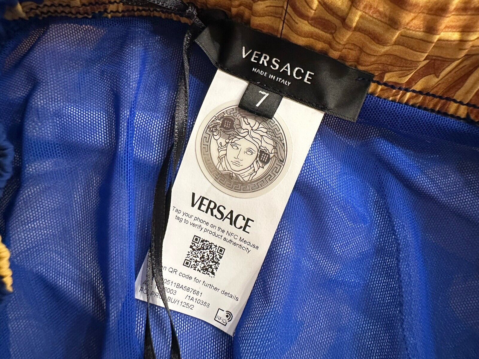 Versace Renaissance Men's Blue/Gold Swim Shorts 7 (36”) IT 1006003 NWT $600