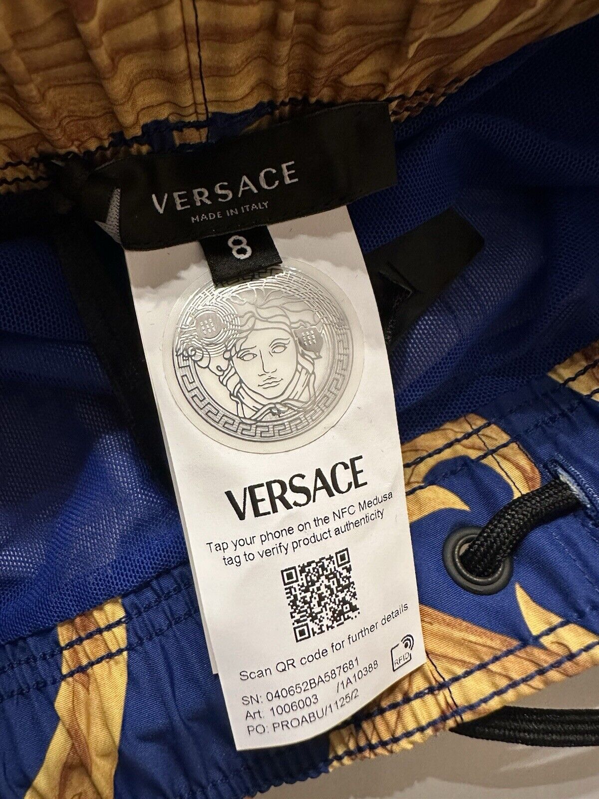 Versace Renaissance Men's Blue/Gold Swim Shorts 8 (38”) IT 1006003 NWT $600