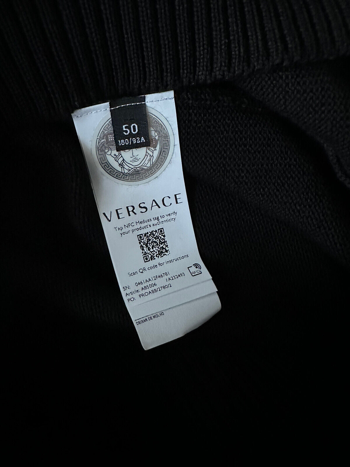 Versace Signature Cotton Knit Sweater Black 50 (Large) Italy A85006 NWT $700