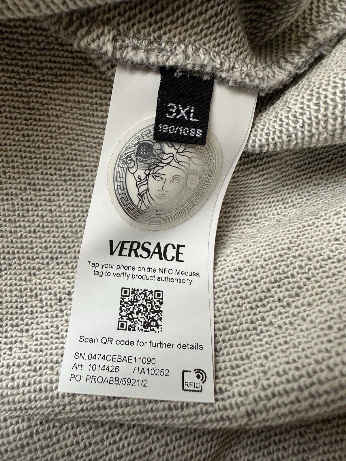 Versace Embroidered Mens Long Sleeve Sweatshirt Fleece Gray 3XL 1014426 NWT $750