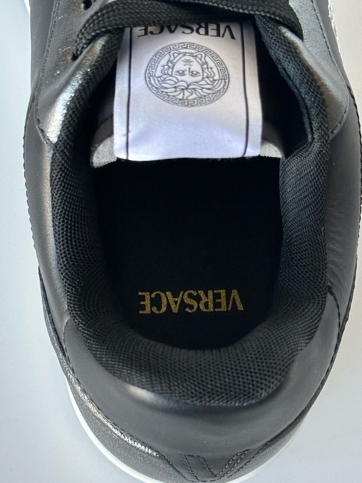 Versace Medusa Men’s Black/Silver Leather Sneakers 8 US (41 Euro) 1013377 IT NIB